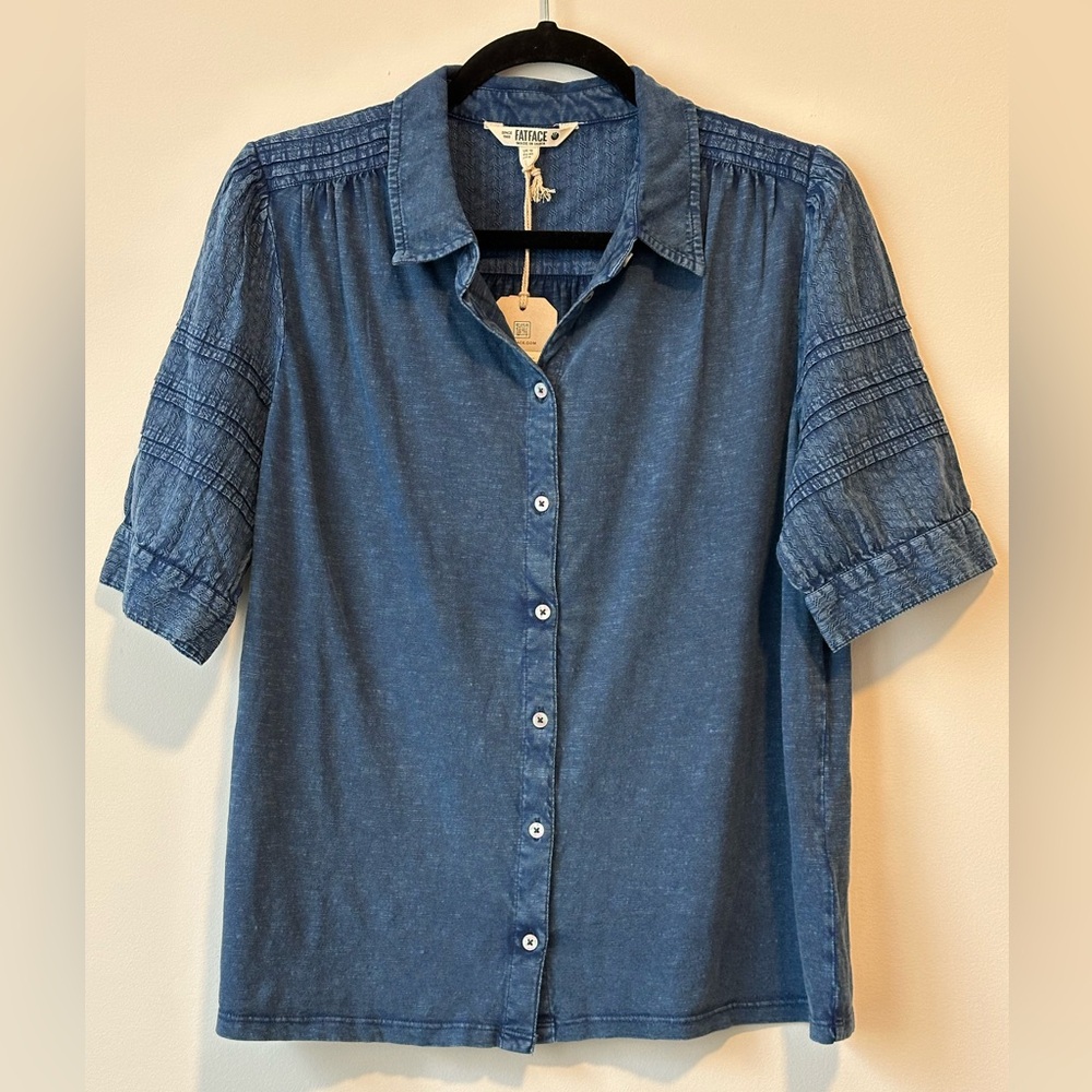 NWT Fatface Dani Button up Shirt Size US 8, Blue Cotton Fat Face